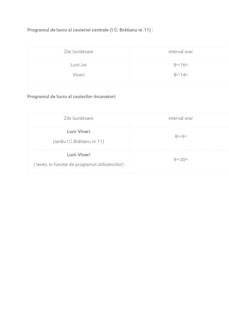 Program de lucru casierie centrala SPAET